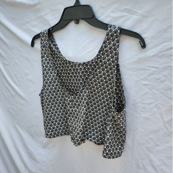 Aqua Bloomingdales Navy & White Printed Cropped Tank Top size S - Picture 3 of 5